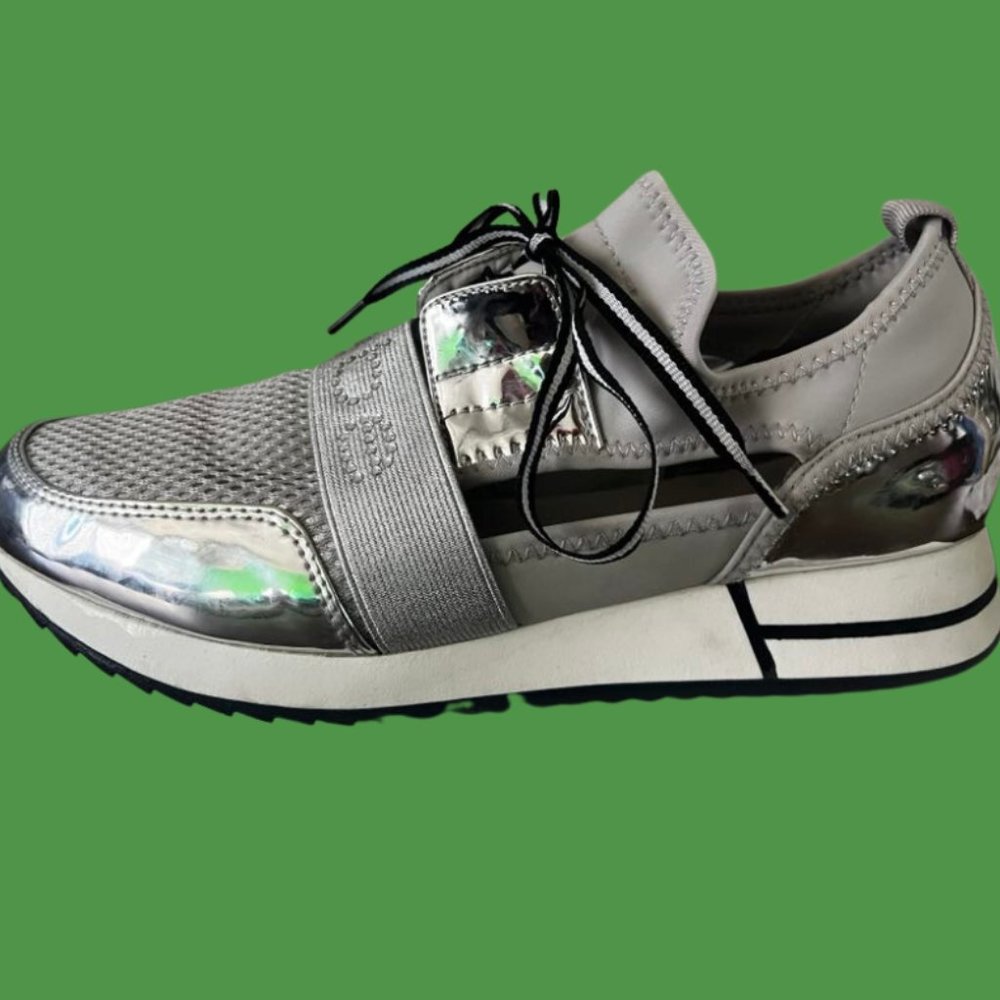 Bebe Womens Sports, Sneakers Shoes, Silver Size 9